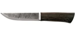 Autine Damascus Bushcraft, Wengé, Damask, Brown RH Sheath, Bushcraft Knife