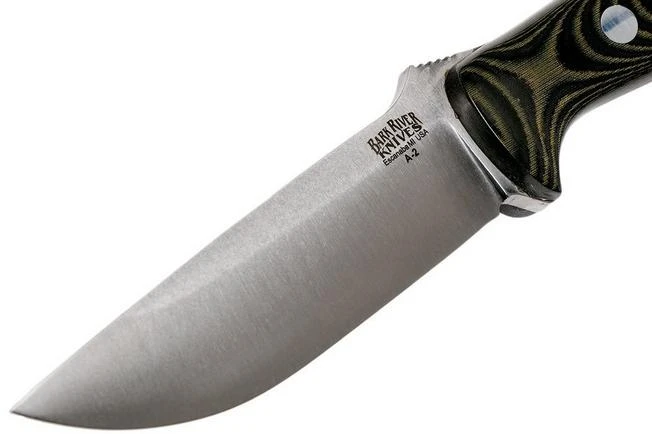 Bark River Bravo 1 A2, Black & Green Linnen Micarta, Brown Sheath - Image 3