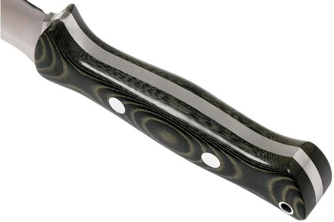 Bark River Bravo 1 A2, Black & Green Linnen Micarta, Brown Sheath - Image 4