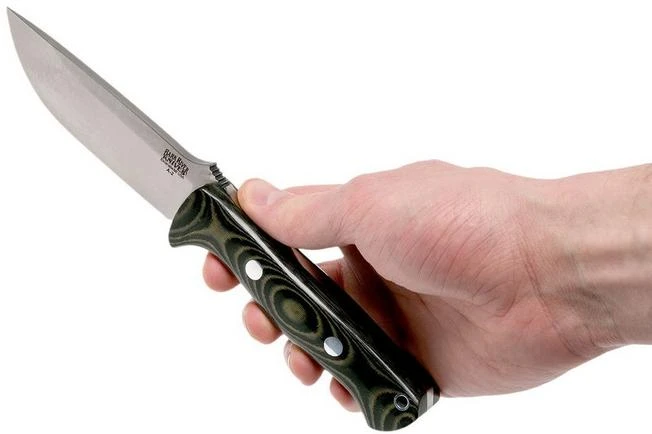 Bark River Bravo 1 A2, Black & Green Linnen Micarta, Brown Sheath - Image 6