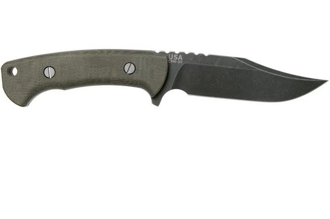 Rick Hinderer Ranch Bowie Green Canvas Micarta, Battle Black, Bowie Knife - Image 2