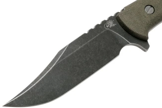 Rick Hinderer Ranch Bowie Green Canvas Micarta, Battle Black, Bowie Knife - Image 3